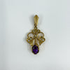 Vintage 9ct Gold Pearl & Purple Amethyst Lavalier Pendant Art Nouveau Style 375