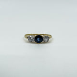Vintage 18ct Gold 1.10ct Diamond & Sapphire Trilogy Ring 750 Size P