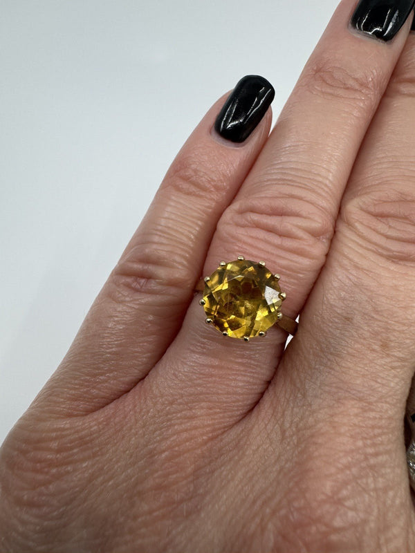 Vintage 9ct Gold 4.40ct Citrine Solitaire Cocktail Ring 375 Size K - L Birm 1992