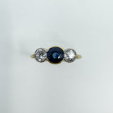 Vintage 18ct Gold 1.10ct Diamond & Sapphire Trilogy Ring 750 Size P