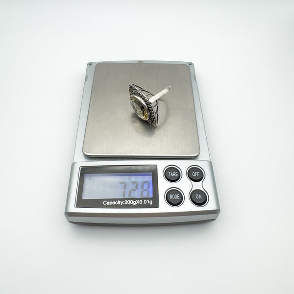 12ct Citrine & Diamond Navette Cocktail Ring in Sterling Silver 925 Size M - N