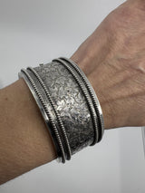 Wide Antique 1883 Victorian Sterling Silver Engraved lvy Leaf Bangle 925
