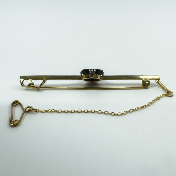 Antique / Art Deco 18ct & 15ct Gold Diamond & Black Onyx Bar Brooch 750