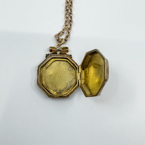 Vintage 9ct Rose Gold Swallow Engraved Photo Locket & 19" Chain / Necklace 375