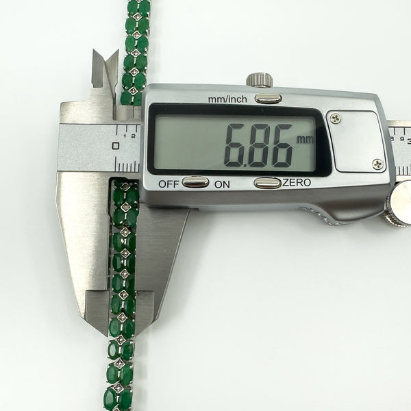 Sterling Silver Natural 16.50ct Emerald & Diamond Double Row Tennis Bracelet 925