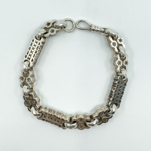 Vintage Chunky Sterling Silver Stars & Bars 8.5” Bracelet 925 Heavy 33g