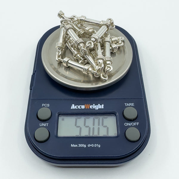 Chunky Sterling Silver Tubular Barrel Links 18" Chain & Toggle T-Bar 925 55g