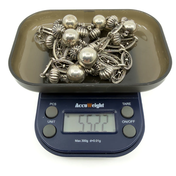 Antique 800 Silver Beaded Ball Ornate Fancy Link 30" Chain / Necklace