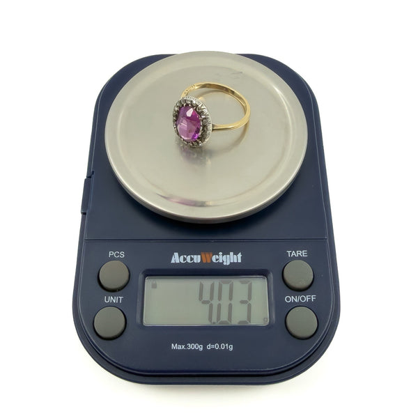 Antique / Art Deco 14ct Gold Pink Sapphire & Rose Cut Diamond Ring 585 Size O