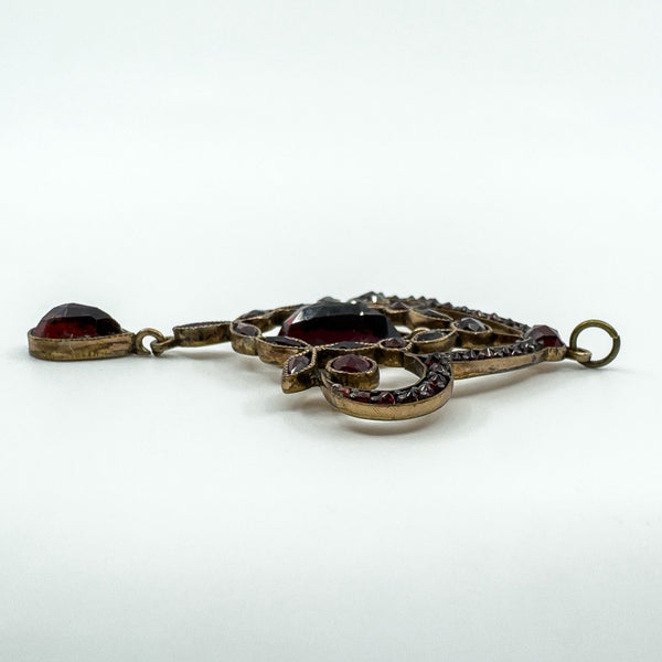 Large Antique Silver Gilt Bohemian Rose Cut Garnet Pendant / Art Nouveau c1900