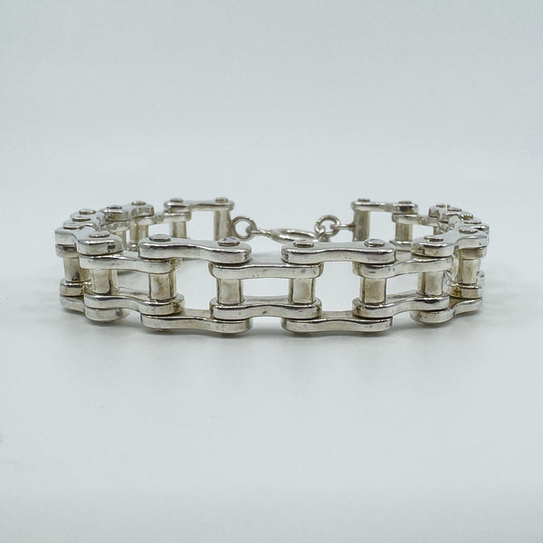 Unusual Sterling Silver Chunky Biker Chain Links 9" Bracelet 925 Heavy 73g