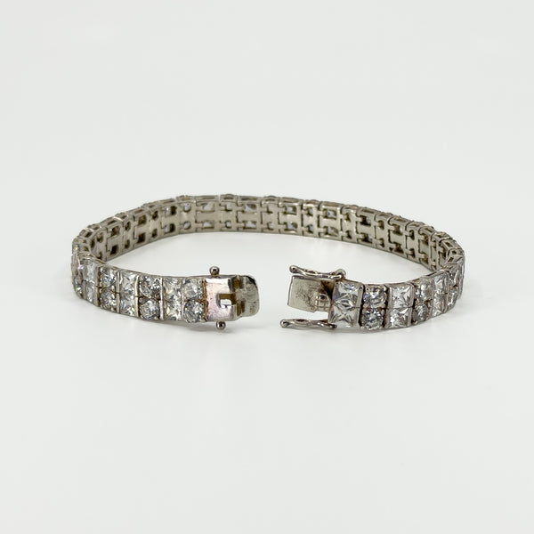 Chunky Sterling Silver 40ct Double Row CZ Tennis 8" Bracelet 925