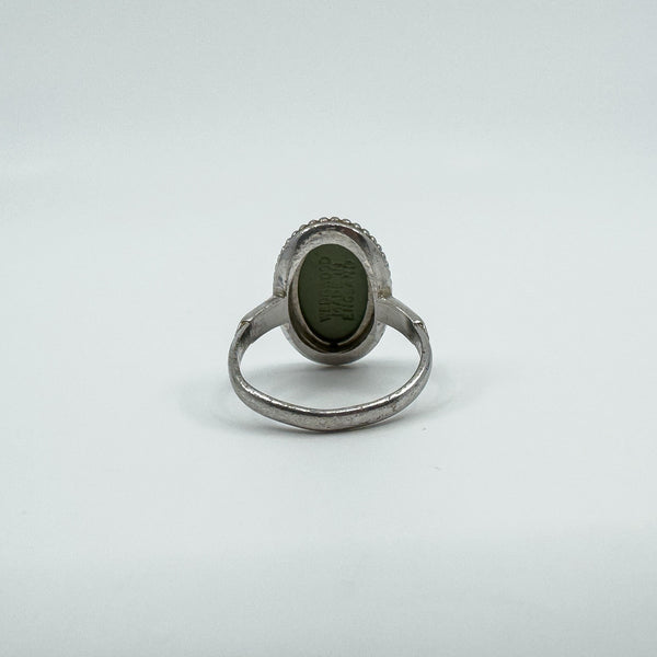 Vintage Sterling Silver Wedgewood Green Jasper Ware Cameo Ring 925 Size N - O
