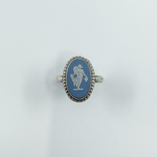 Vintage Sterling Silver Wedgewood Blue Jasper Ware Cameo Ring 925 Size M N 1982