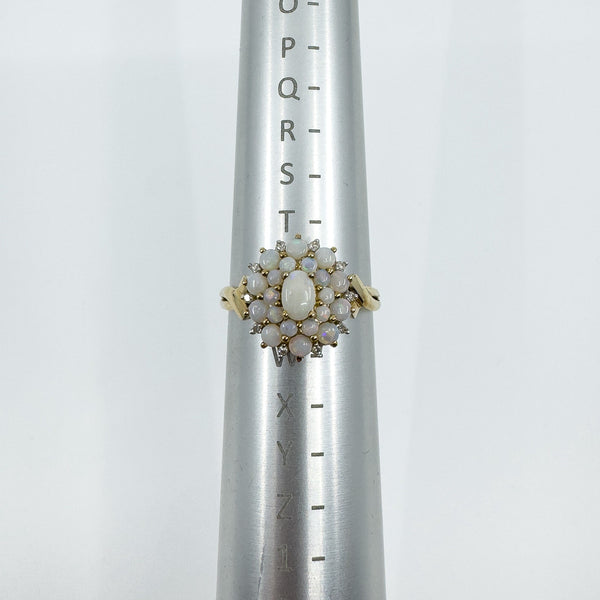 Vintage 9ct Gold Opal & Diamond Cluster Ring 375 Size U - V (Birmingham 2005)