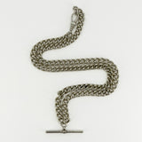 Vintage 1941 Sterling Silver 20" Albert Curb Chain & T-Bar Pendant 925