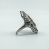 Antique / Art Deco Platinum Diamond & Sapphire Trilogy Navette Ring Size M