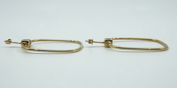 Unusual Large Rectangular 9ct Gold Hoop Earrings 375