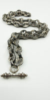 Vintage Sterling Silver Chunky Fancy Link Engraved 25” Chain & T-Bar 925 135g