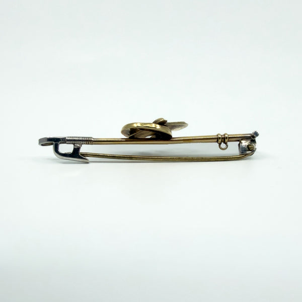 Vintage 9ct Gold Riding Crop Lucky Horseshoe Horse Bar Brooch 375