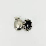 Chunky Vintage Sterling Silver Oval Black Onyx Engraved Locket 925