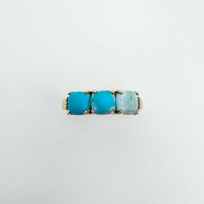 Unusual Diamond & Blue Stone Trilogy Ring in Sterling Silver 925 Size L - M