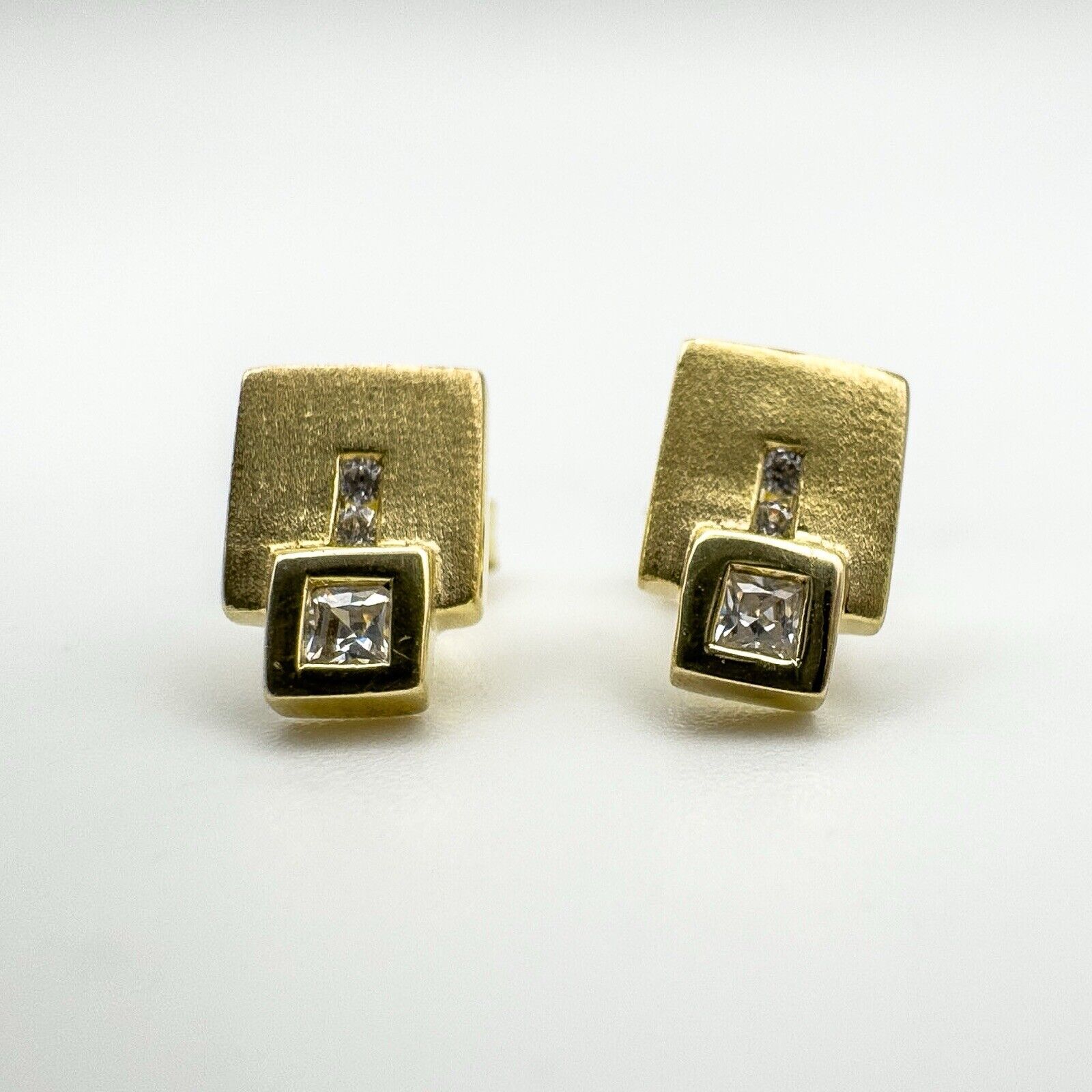 8ct Gold Square CZ Stud Drop Earrings 