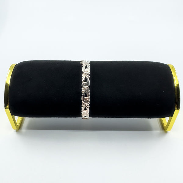 Vintage Sterling Silver Floral Engraved Oval Bangle / Bracelet 925