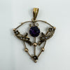 Vintage 9ct Gold 1ct Purple Amethyst & Pearl Lavalier Pendant Art Nouveau 375
