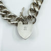 Chunky Sterling Silver Vintage Curb Links Bracelet Heart Padlock & Key Charm 925