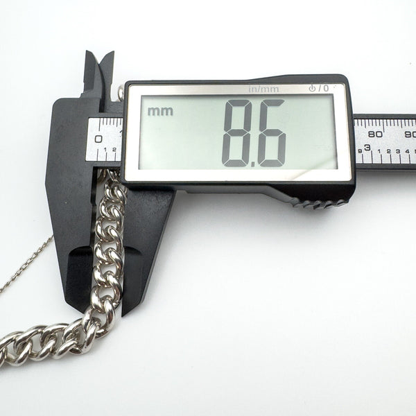 Vintage Sterling Silver Curb Links Bracelet & Heart Padlock 925 Heavy 33g