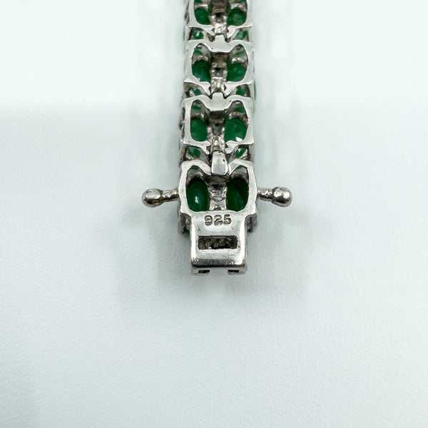 Sterling Silver Natural 16.50ct Emerald & Diamond Double Row Tennis Bracelet 925