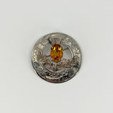 Large Vintage Sterling Silver Citrine Celtic Thistle Brooch 925 by Ward Bros