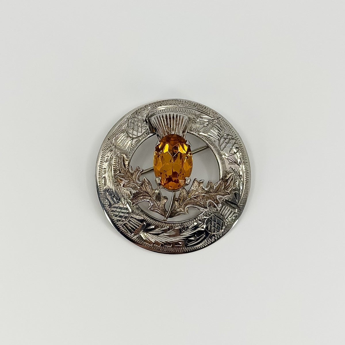 Large Vintage Sterling Silver Citrine Celtic Thistle Brooch 925 by Ward Bros