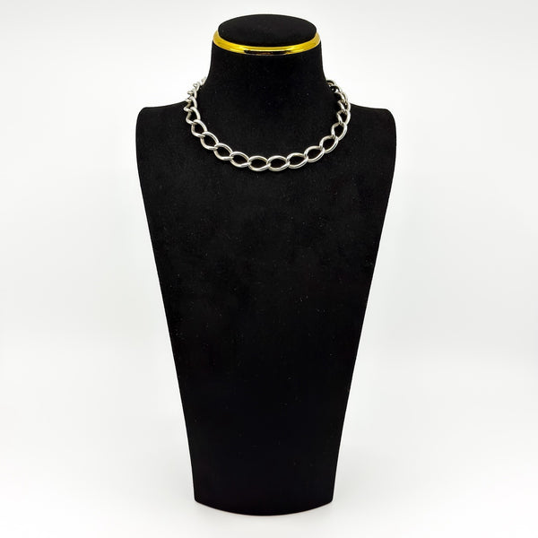 Chunky Antique Sterling Silver Oval Link 13.5” Albert Chain / Necklace 925