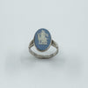Vintage Sterling Silver Wedgewood Blue Jasper Ware Cameo Ring 925 Size J - K
