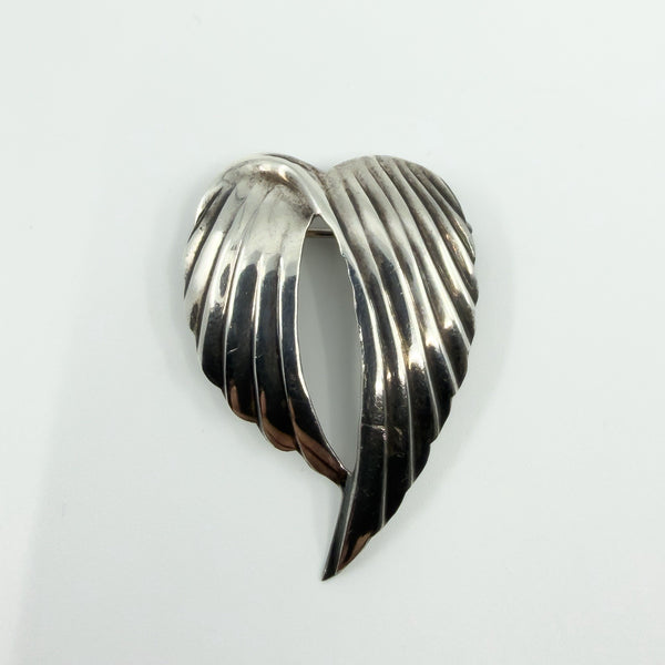 Large Sterling Silver Vintage Double Angel Wings Brooch 925