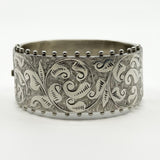 Wide Antique 1885 Victorian Sterling Silver & Gold Engraved Floral Bangle 925