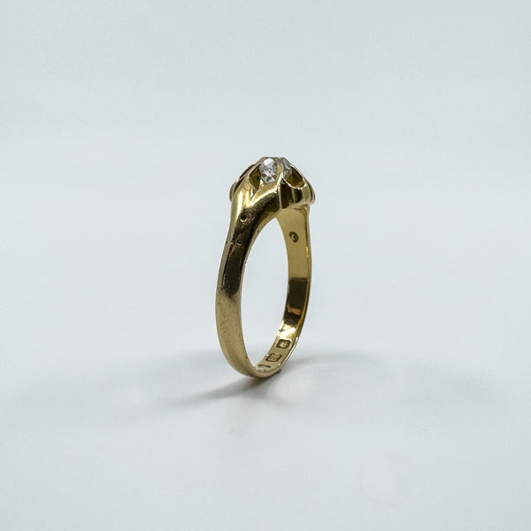 Antique 18ct Gold .35ct Diamond Chunky Old Cushion Cut Solitaire Ring 750 Size Q