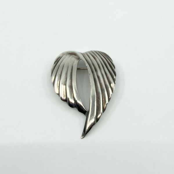 Large Sterling Silver Vintage Double Angel Wings Brooch 925