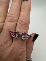New Sterling Silver Ruby Double Angel Wings Ring 925 Size N - O