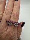 New Sterling Silver Ruby Double Angel Wings Ring 925 Size N - O