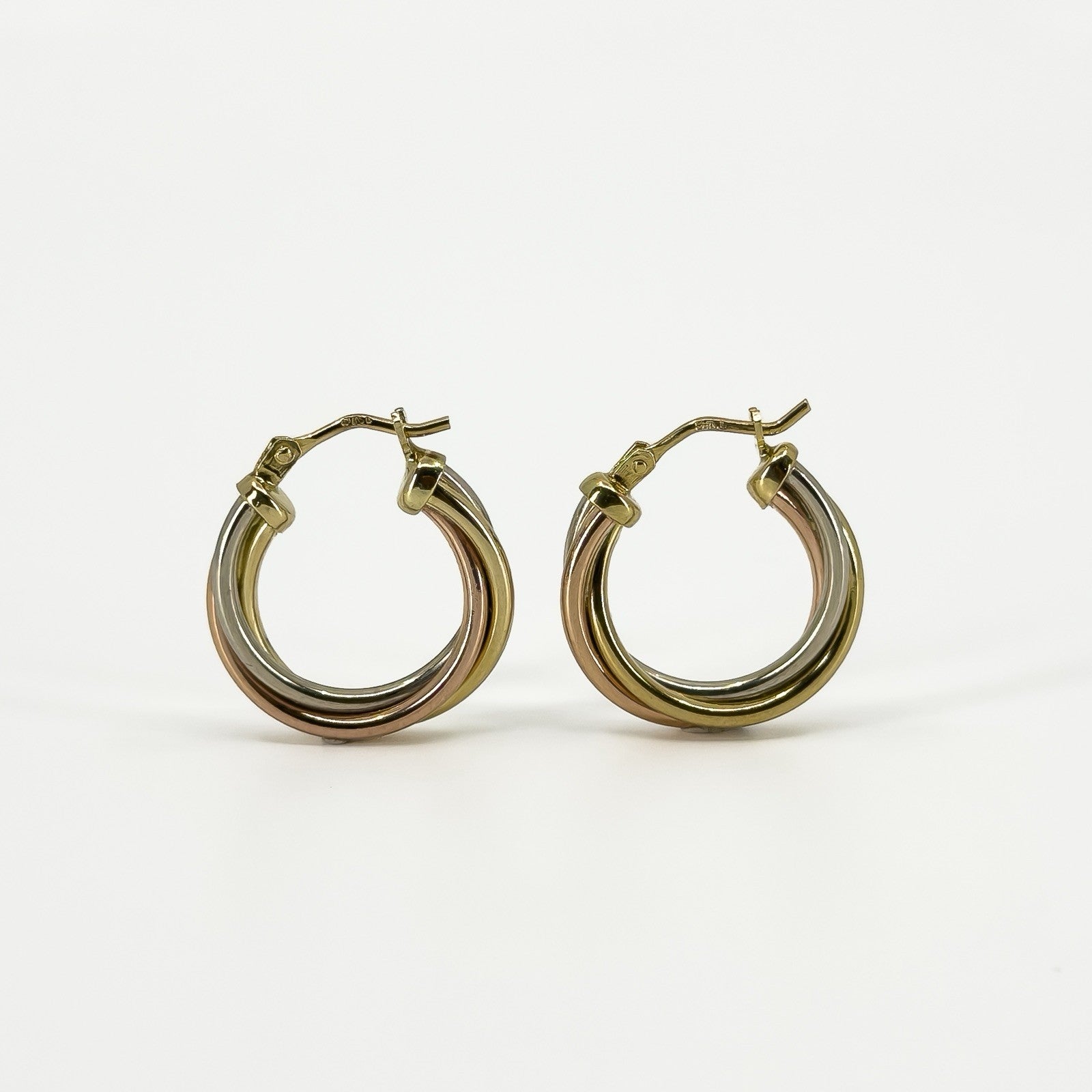 Vintage 9ct Gold Tri Coloured Twisted Hoop Earrings 375