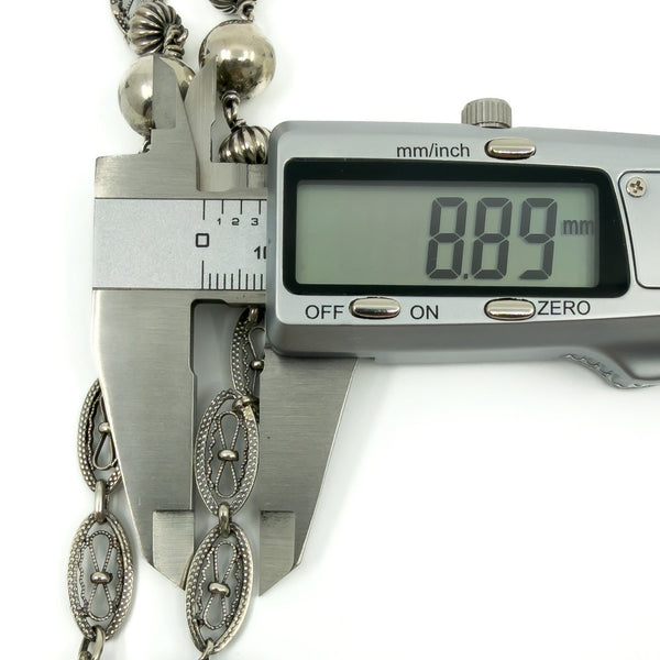 Antique 800 Silver Beaded Ball Ornate Fancy Link 30" Chain / Necklace