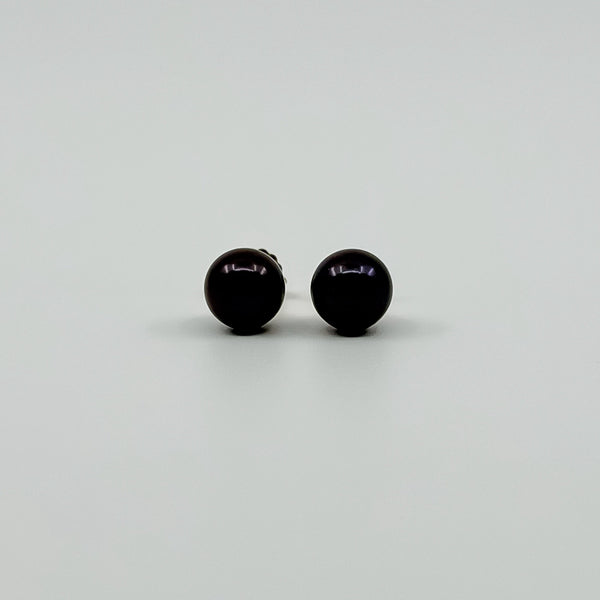 Vintage 9ct Gold 8mm Cultured Black Pearl Stud Earrings 375