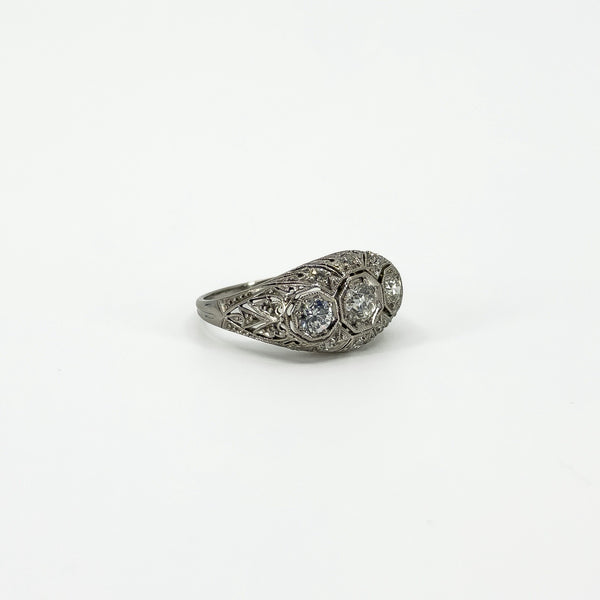 Art Deco Platinum 1ct Diamond Trilogy Ring 950 Size M - N
