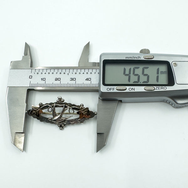 Antique Victorian Sterling Silver & Rose Gold Swallow & Ivy Brooch 925 (Chester)