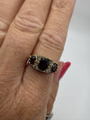 Vintage 9ct Gold Garnet Trilogy Ring Size O 1/2