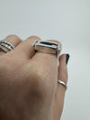 Chunky Sterling Silver Reversible Black Onyx & MOP Guess Ring Size L - M 925