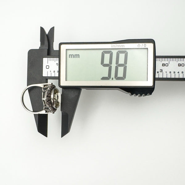 12ct Citrine & Diamond Navette Cocktail Ring in Sterling Silver 925 Size M - N